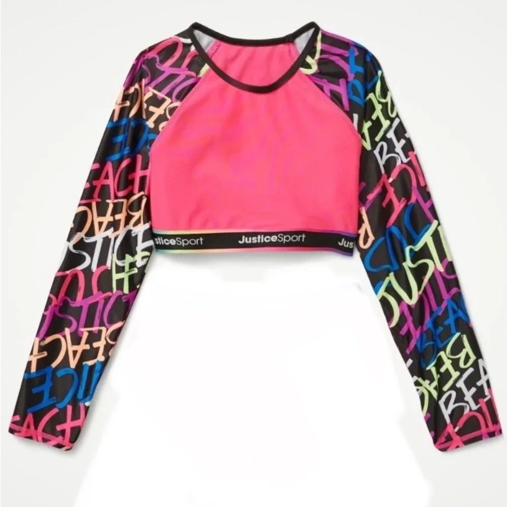 NWOT- Justice Sport Long-sleeved UPF Rashguard / Bikini Top